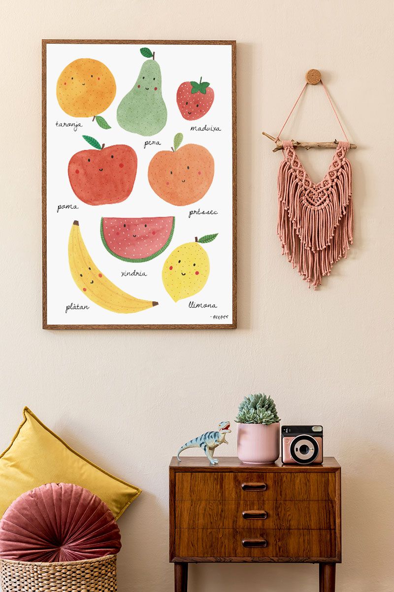 Lámina educativa con frutas